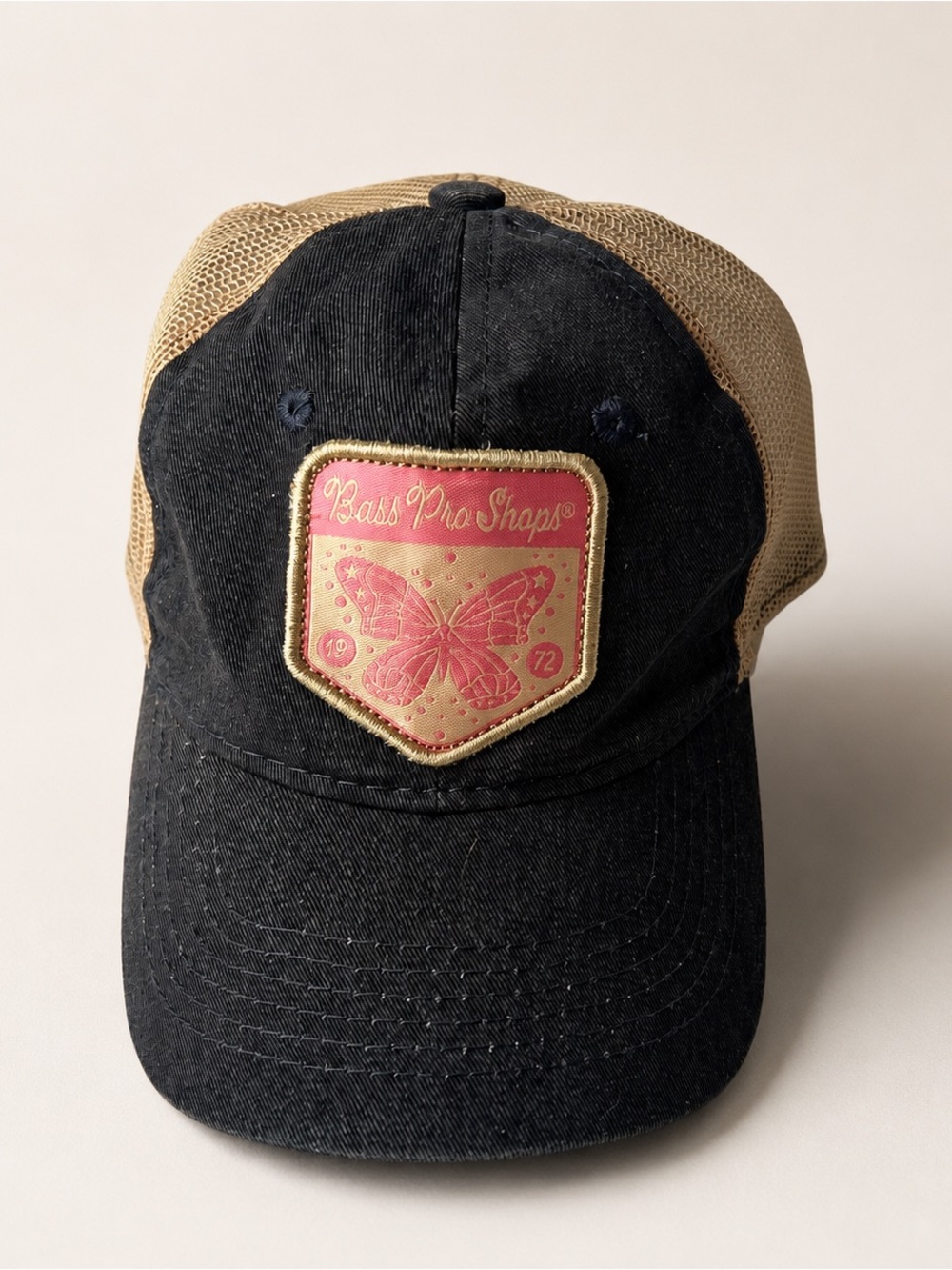 Vintage style bass pro shops pink / navy butterfly trucker hat, size: youth